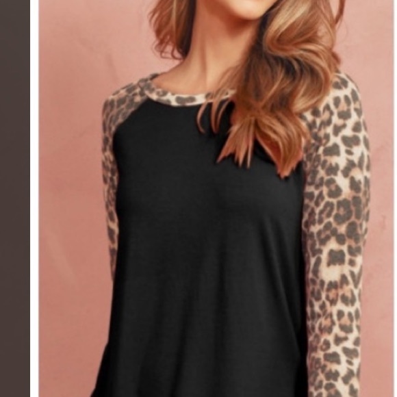 LEOPARD 3/4 LENGTH SLEEVES W/BLACK SHIRT RAGLAN - Picture 3 of 4